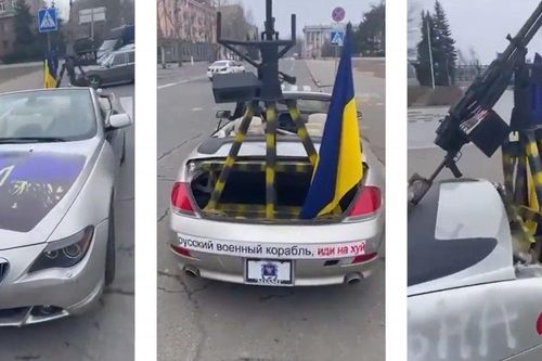 Người Ukraine độ BMW mui trần gắn súng máy tặng cảnh sát