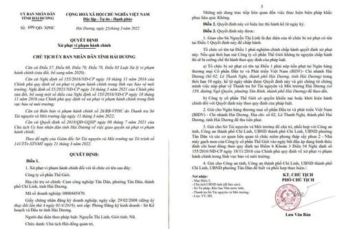 Hải Dương: Gây ô nhiễm môi trường, Công ty Thế Giới bị phạt nặng