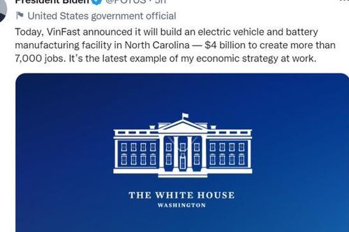 Tổng thống Joe Biden chúc mừng Vinfast xây nhà máy 4 tỷ USD tại Mỹ