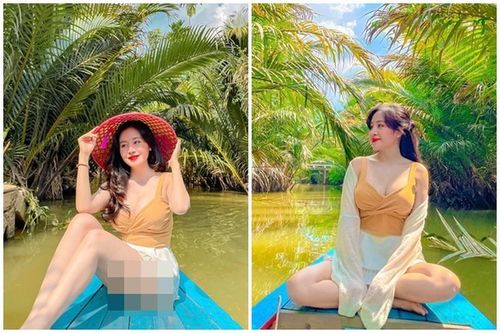 Du lịch Bến Tre, bà Tưng lại khoe ảnh vòng một 'ngộp thở'