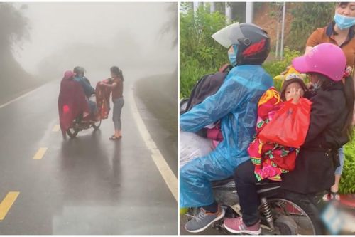 Cặp vợ chồng chở con mệt lả, vượt gần 400km dưới trời mưa lạnh và hành động của anh tài xế gây xôn xao