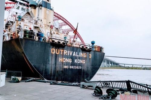 Tàu biển lớn suýt va chạm với cầu Hoàng Văn Thụ