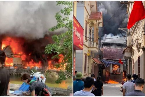 Cháy xưởng sản xuất chăn đệm ở Hà Nội, lửa bốc dữ dội, lan ra nhiều hộ kinh doanh