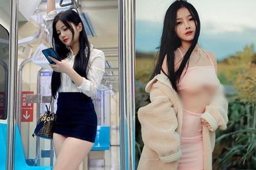 Mỹ nhân diện váy ngắn khoe chân dài, vòng ba khủng trên tàu điện