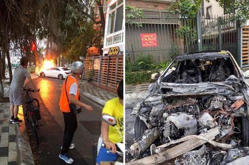 Hà Nội: Ô tô Mercedes bốc cháy ven hồ Tây