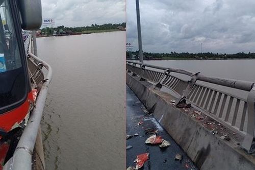 Xe khách lao vào thành cầu Rạch Miễu, nhiều hành khách hú vía