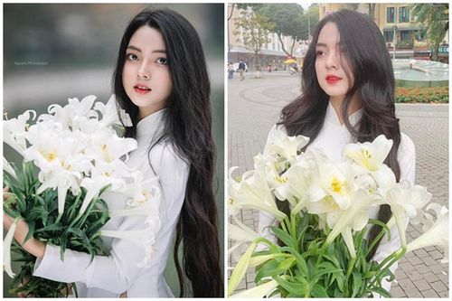 Nữ sinh gây 'bão' với bộ ảnh áo dài trắng bên hoa loa kèn