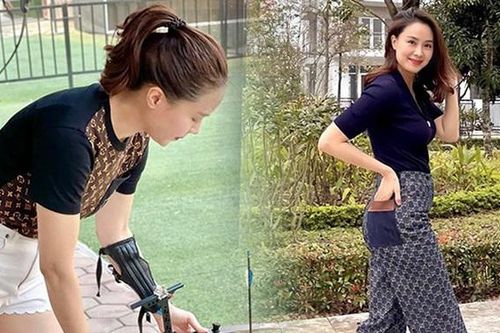 Hồng Diễm phối đồ trẻ trung khi đi bắn cung