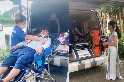 Xúc động chú rể vừa mổ xong đã nén đau nằm băng ca để kịp làm lễ cưới