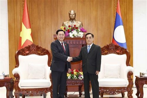Chủ tịch Quốc hội gặp nguyên Thủ tướng, nguyên Chủ tịch Quốc hội Lào