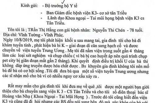 Xúc động bức tâm thư cảm ơn y bác sĩ đã tận tình cứu chữa, chăm sóc bệnh nhân ung thư