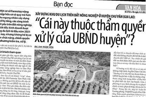 Về bài 'Xây dựng khu du lịch trên đất nông nghiệp ở huyện Chư Păh (Gia Lai)': Đình chỉ hoạt động, yêu cầu hoàn tất các thủ tục