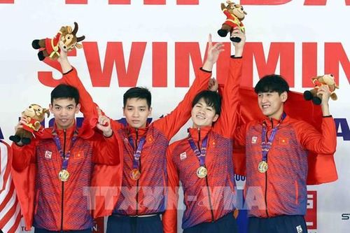 Đội tuyển Bơi Việt Nam phá kỷ lục SEA Games nội dung 4x200m bơi tiếp sức tự do nam