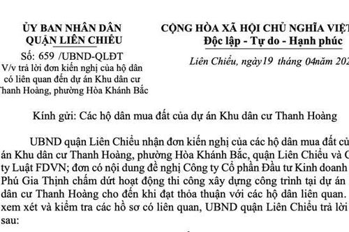 Đà Nẵng: Thanh tra Bộ Xây dựng yêu cầu giải quyết đơn kiến nghị liên quan đến 100 lô đất dự án Khu dân cư Thanh Hoàng...