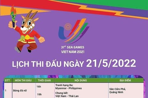 SEA Games 31: Lịch thi đấu các môn thể thao trong ngày 21/5/2022