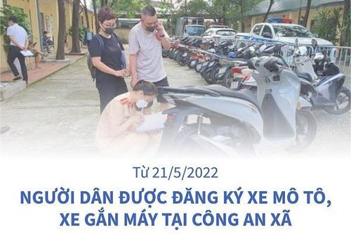 Người dân được đăng ký xe môtô, xe gắn máy tại công an xã từ 21/5/2022