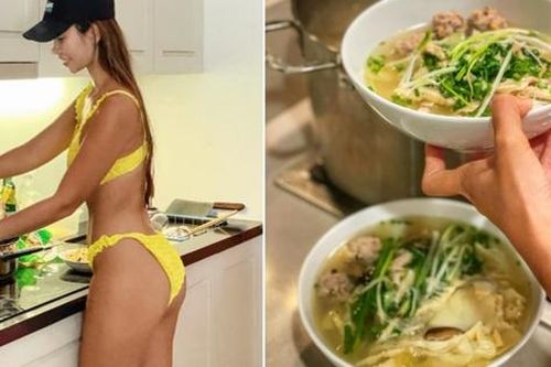 Người đẹp từng mặc bikini vào bếp khoe bữa tối chuẩn Hà Nội cho chồng, liền được dân mạng khen nức nở