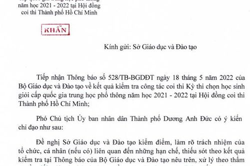 UBND TPHCM: Đề nghị làm rõ trách nhiệm liên quan kỳ thi chọn học sinh giỏi quốc gia