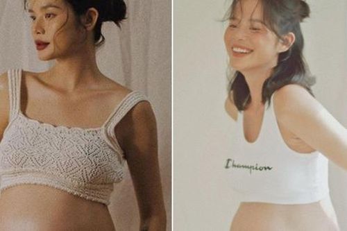 Cận ngày sinh, bạn thân Đàm Thu Trang dùng tay che ngực, khoe dáng 'vuông tròn'