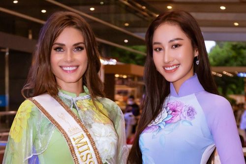 Miss Global 2019 đến Việt Nam, diện áo dài lụa đọ sắc vóc yêu kiều với Đoàn Hồng Trang