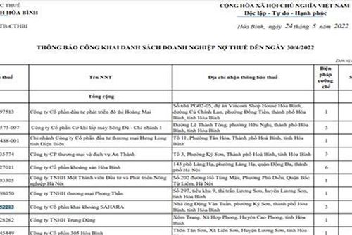 Hòa Bình: 84 tổ chức, doanh nghiệp, cá nhân nợ gần 280 tỷ đồng tiền thuế