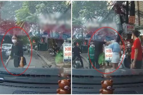 Va chạm giao thông, người phụ nữ gọi hai gã đàn ông to cao ra đánh tát tới tấp một cô gái