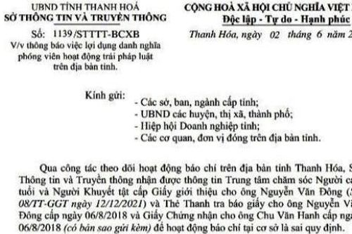 Thanh Hóa: Lợi dụng danh nghĩa báo chí để hoạt động trái phép