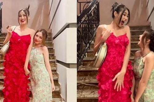 Hòa Minzy tự 'dìm' chiều cao khi đứng cạnh Hoa hậu Đỗ Thị Hà