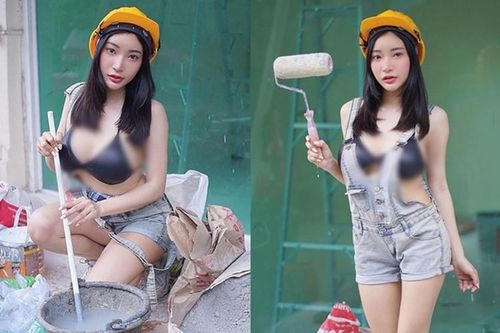 'Nữ công nhân xây dựng' cố tình lộ nội y, khoe body nóng bỏng