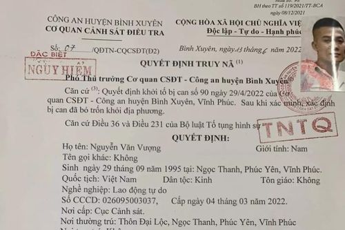 Vĩnh Phúc: Truy nã đối tượng giết người, bỏ trốn khỏi nơi cư trú