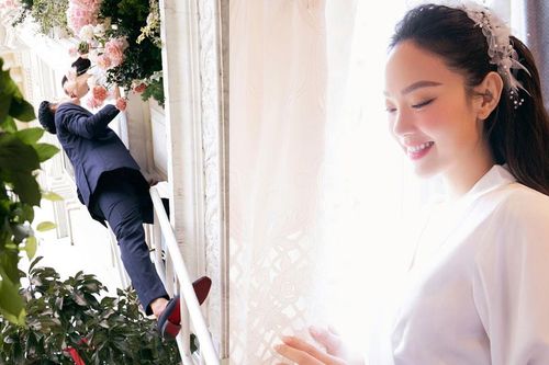Ông xã leo thang lên cửa sổ hôn Minh Hằng trong lễ vu quy