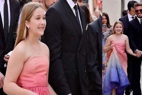 Harper Seven như công chúa nhỏ rạng rỡ nắm chặt tay cha David Beckham đi sự kiện
