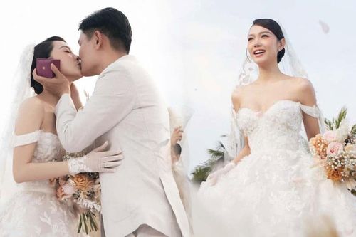 Minh Hằng đẹp lộng lẫy, xúc động bật khóc cùng ông xã trong đám cưới