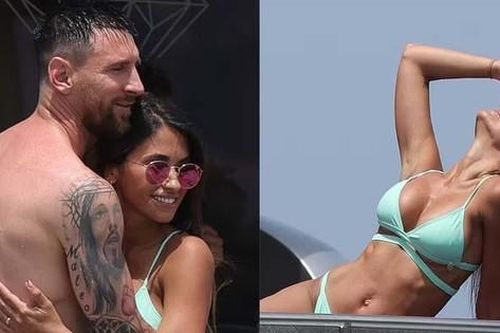 Bà xã Messi 'bốc lửa' với bikini, ôm ấp danh thủ Argentina trên du thuyền