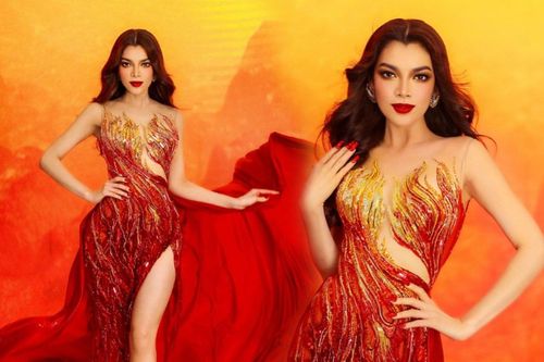 Váy dạ hội lấy cảm hứng ngọn lửa chiến binh: Trân Đài sẵn sàng thiêu cháy đêm bán kết MIQ 2022