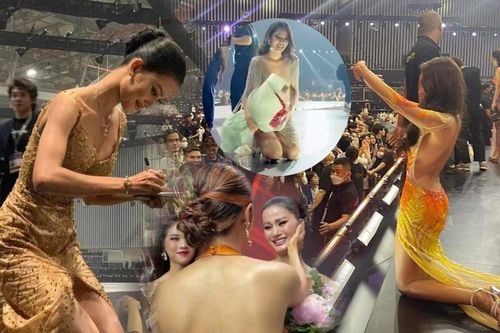 Khoảnh khắc xúc động: Lệ Nam, Hoàng Phương quỳ gối cảm ơn khán giả trong chung kết Miss Universe VN