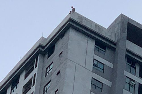 Cứu người đàn ông ngồi vắt vẻo trên nóc tòa nhà cao tầng