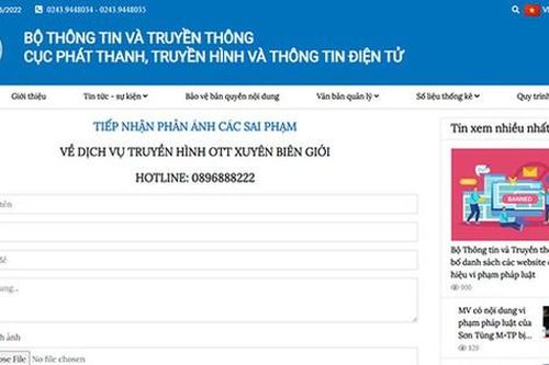 Tiếp nhận phản ánh sai phạm về dịch vụ truyền hình OTT TV