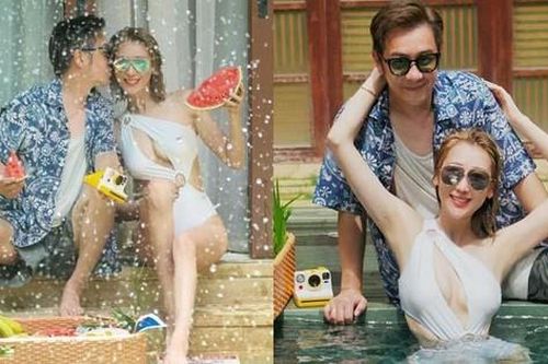 Bà xã 'Đoàn Dự' Trần Hạo Dân mặc áo tắm cắt xẻ táo bạo, mẹ bốn con vẫn 'mòn con mắt'