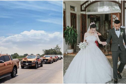 Đám cưới 'trội' nhất Nghệ An, chú rể chơi lớn dùng hơn 30 xe bán tải đi đón dâu