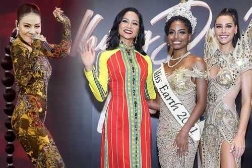H'Hen Niê và 2 Miss Earth có phản ứng gây chú ý khi theo dõi Thu Minh biểu diễn