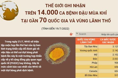 Thế giới đã ghi nhận trên 14.000 ca bệnh đậu mùa khỉ