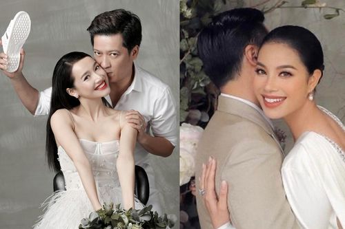 Muôn vàn kiểu độc lạ của sao Việt khi chụp ảnh cưới: Phạm Hương giấu mặt chồng, Trường Giang mang dép!