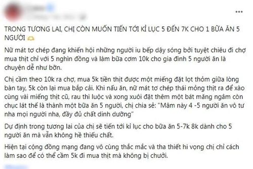 Cô nàng đi chợ mua 5k thịt, nấu được bữa cơm 5 người