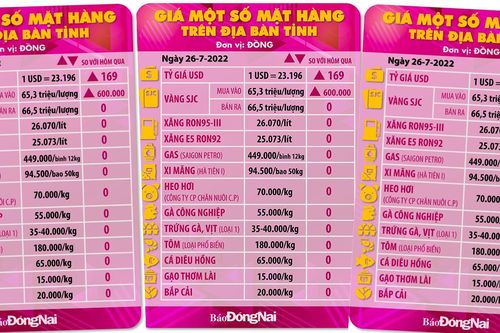 Giá một số mặt hàng trên địa bàn tỉnh ngày 26-7-2022