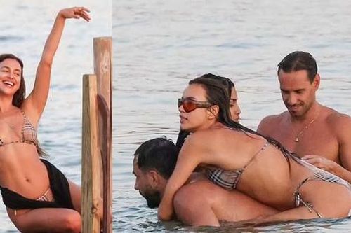 Irina Shayk sexy hết nấc với bikini bé xíu, ôm ấp bạn khác giới trên biển