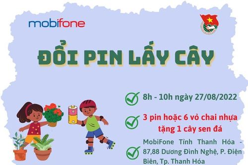 Đoàn Thanh niên Mobifone Thanh Hóa triển khai chương trình đổi pin lấy cây vào ngày 27-8