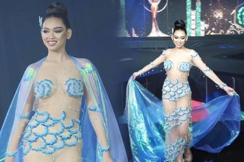Đỏ mặt với váy dạ hội của thí sinh Miss Grand Campuchia: Trông như vảy cá, lộ hết cả nội y