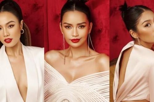 Hoa hậu Ngọc Châu đẹp kiêu kỳ bên Á hậu Thảo Nhi, Thủy Tiên trong bộ ảnh rực sắc đỏ