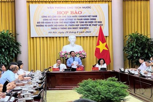 Họp báo công bố Lệnh của Chủ tịch nước về Pháp lệnh xử phạt vi phạm hành chính đối với hành vi cản trở hoạt động tố tụng